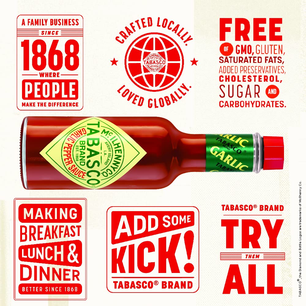 Tabasco Garlic Pepper Sauce 60 ML-Non-GMO Project Verified-Vegan-Gluten free-Stumbit Food